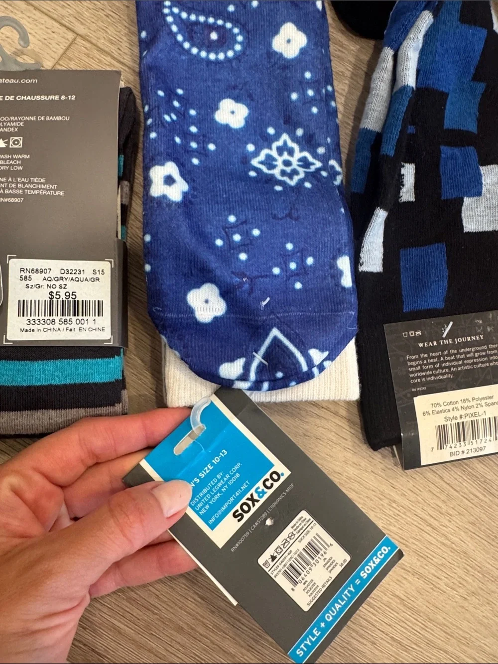 Men's Patterned Crew Socks - Blue Multi 6 pairs of socks